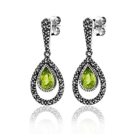 Peridot Teardrop and Marcasite Earrings - Click Image to Close